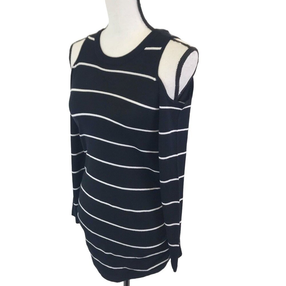 NWT Hippie Rose Womens Striped Cold Shoulder Lightweight Sweater S - Picture 3 of 7